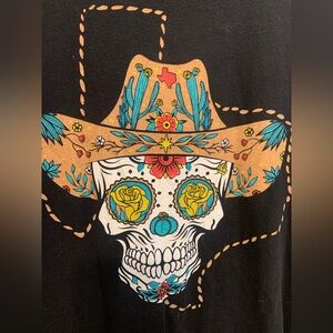 The Texan Calavera Cowboy Hat Yellow Rose of Texas SmallT-Shirt.         1543